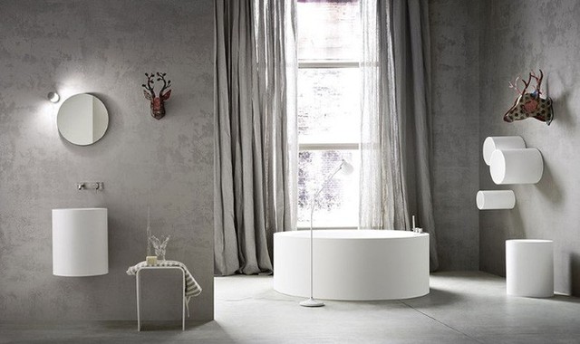 
Mẫu bồn tắm tròn đơn giản nhưng lại rất phù hợp với phong cách của căn phòng tắm.
