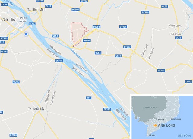 
 X&atilde; B&igrave;nh Ninh (khoanh đỏ), nơi xảy ra vụ việc. Ảnh: Google Maps. 
