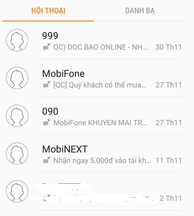 
Danh sách kho toàn chứa tin nhắn rác của nhà mạng MobiFone.
