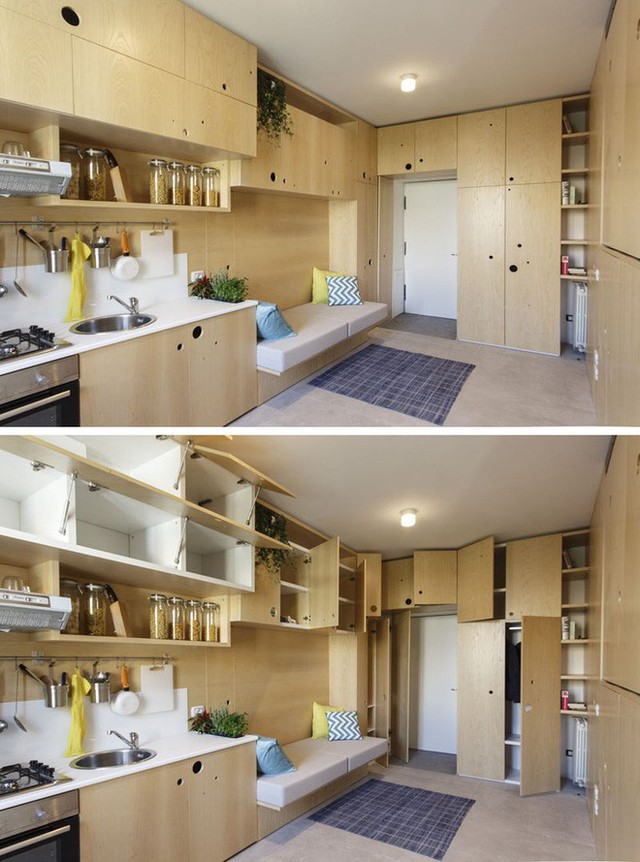 
Lựa chọn những mẫu tủ bếp được thiết kế chạm trần hay gắn thêm nhữngchiếc kệ mở đều là cách bạn có thể dùng để sử dụng không gian triệt để nhất.
