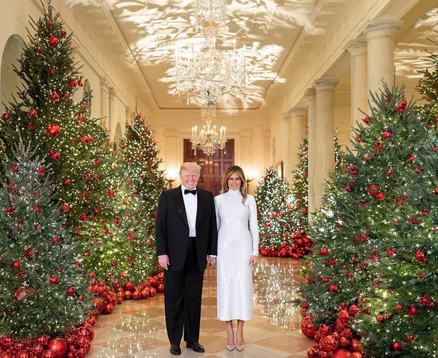 Vợ chồng ông Trump đứng giữa khung cảnh trang hoàng rực rỡ ở Nhà Trắng. Ảnh: White House.