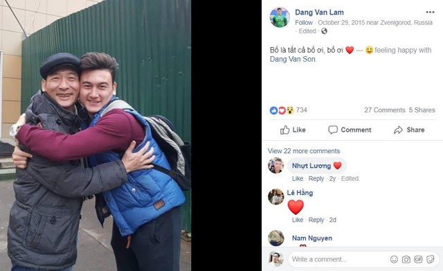 Đặng Văn Lâm từng chia sẻ về bố trên Facebook. Ảnh chụp màn hình.