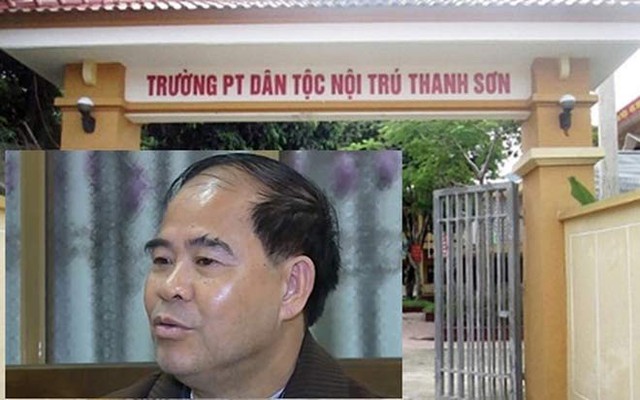 Ông Đinh Bằng My (ảnh nhỏ) và Trường THCS Thanh Sơn, nơi xảy ra sự việc.