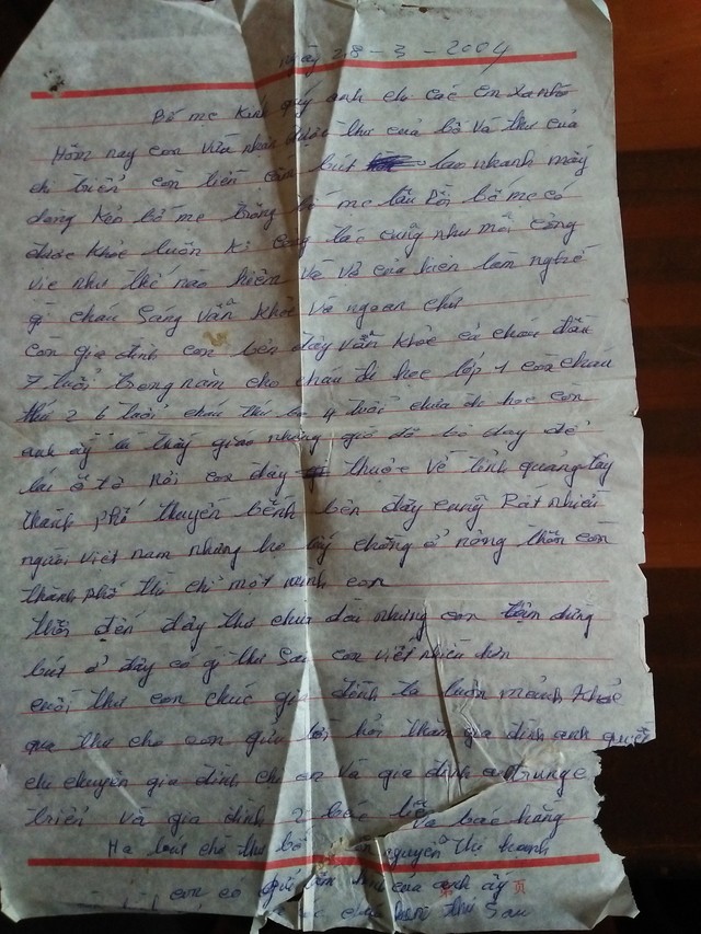 Lá thư từ Trung Quốc gửi về của chị Hạnh cho biết việc mình bị lừa bán.