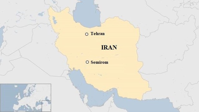 Máy bay gặp nạn gần thành phố Semirom, miền Trung của Iran. Đồ họa: BBC.