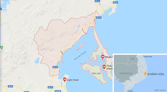 
Huyện Vạn Ninh (màu hồng). Ảnh: Google Maps.
