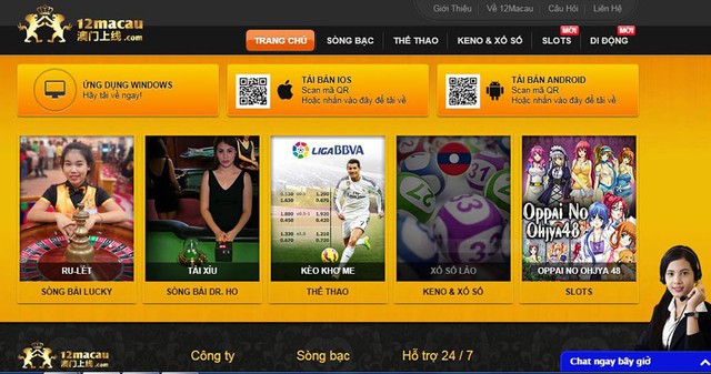 
Giao diện trang web đánh bạc trái phép 12macau.com
