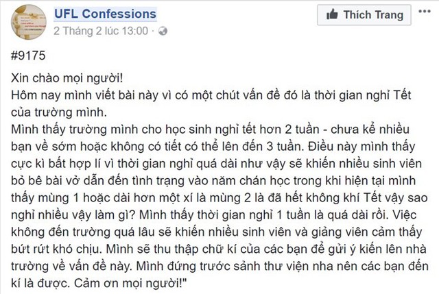 Sinh viên phàn nàn vì nghỉ Tết quá nhiều. Ảnh chụp màn hình.