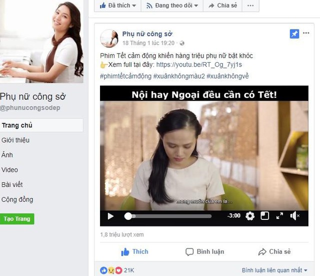 Video Tết Xuân không màu 2 trên một page cộng đồng