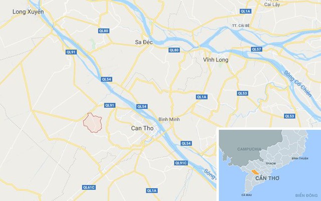 X&atilde; Định M&ocirc;n (m&agrave;u đỏ) ở Cần Thơ. Ảnh: Google Maps.