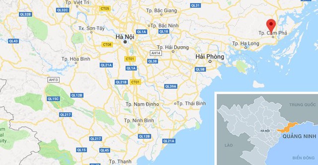 Cảnh sát phát hiện ôtô do Tước điều khiển tại địa bàn Cẩm Phả, Quảng Ninh. Ảnh: Google Maps.