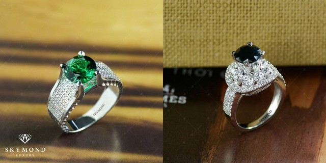 Nhẫn nữ Platin gắn đá Sapphire đen tương sinh mệnh Mộc hoặc gắn đá Emerald tương hợp mệnh Mộc