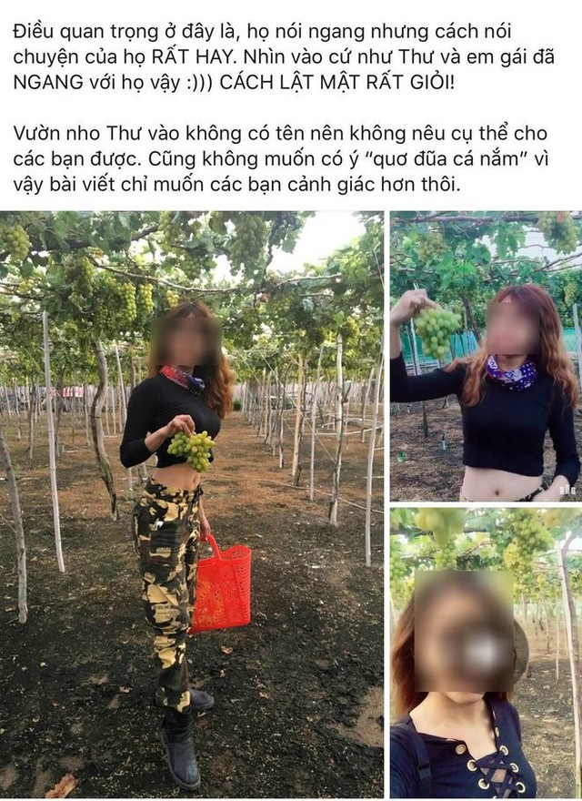 Nữ phượt thủ tố chủ vườn nho Ninh Thuận chặt chém khách. Ảnh chụp màn hình.
