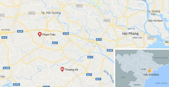 Xã Phạm Trấn (dấu đỏ) - nơi xảy ra vụ việc. Ảnh: Google Maps.