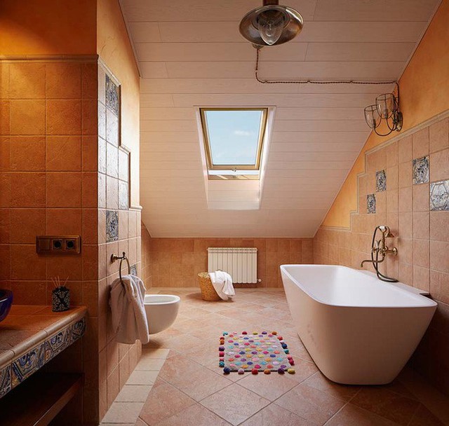 Tất nhiên, những căn phòng tắm gác mái cũng là một không gian lý tưởng để bạn thử sức với phong cách nội thất Địa Trung Hải tuyệt vời này.