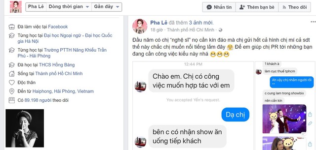 Status công khai tin nhắn dụ dỗ trên trang cá nhân của Pha Lê