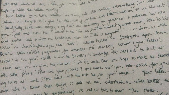 
Một trong những lá thư ông Hawking viết cho chị Nguyễn Thị Thu Nhàn (ảnh nhân vật cung cấp)
