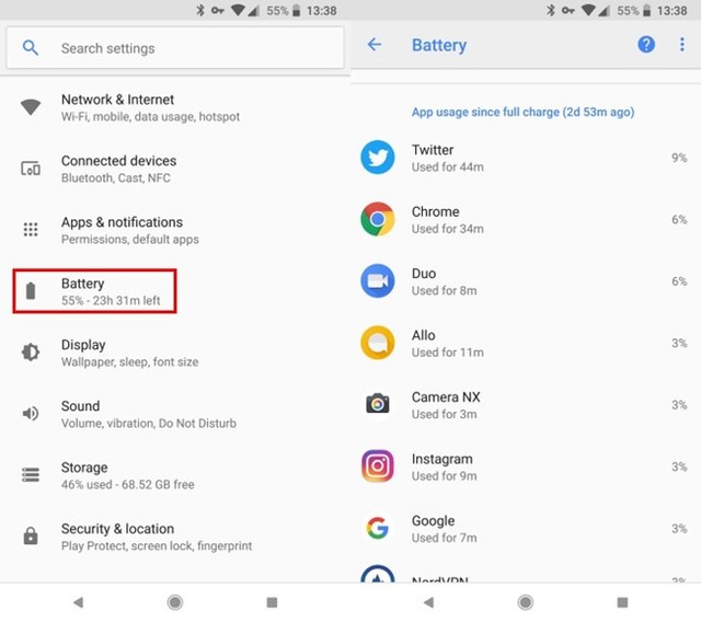 
Với thiết bị Android, xem ứng dụng ngốn pin trong phần Settings > Battery.
