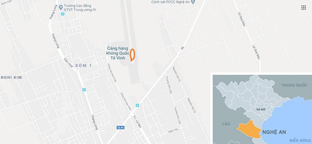 
Sân bay Vinh, nơi xảy ra vụ việc. Ảnh: Google Maps.
