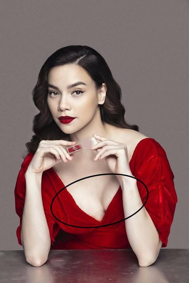 Vòng một Hồ Ngọc Hà bị biến dạng trong bức ảnh quảng cáo thương hiệu son môi của cô.