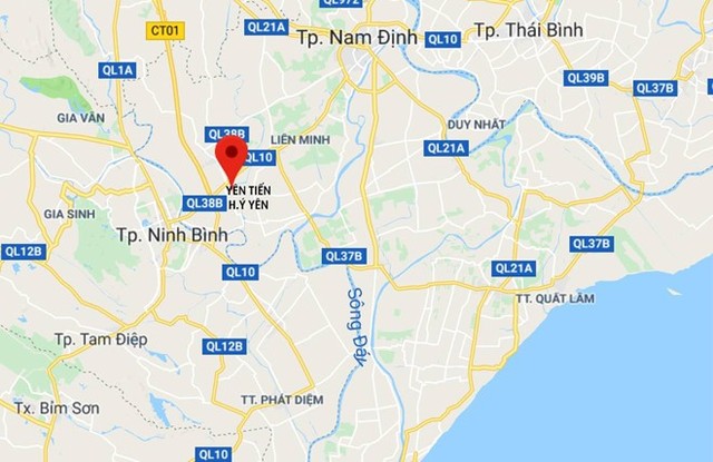 Xã Yên Tiến cách TP Nam Định hơn 20 km. Ảnh: Google Maps.