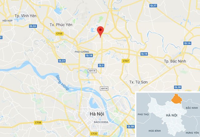 
Xã Tiên Dược, nơi xảy ra vụ án cách trung tâm Hà Nội gần 30 km. Ảnh: Google Maps.
