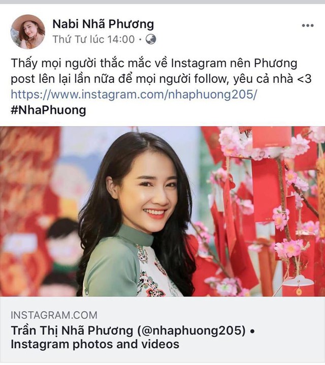 Nhã Phương từng nhiều lần chia sẻ về trang Instagram chính thức của mình, bởi không ít tài khoản giả mạo cô trên mạng có nhiều lượt theo dõi.