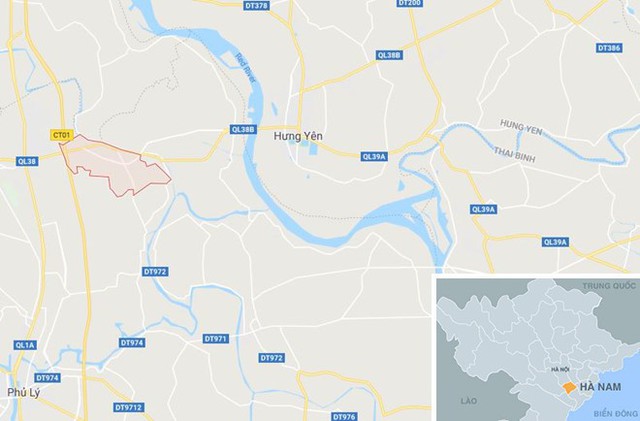 Xã Đôn Lương (màu đỏ) ở Hà Nam. Ảnh: Google Maps.