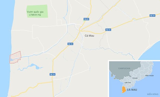 Thị trấn Sông Đốc (màu đỏ) ở Cà Mau. Ảnh: Google Maps.