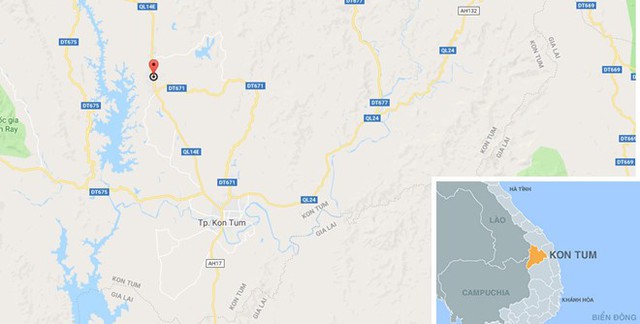 
Thị trấn Đăk Hà, Kon Tum (chấm đỏ), nơi xảy ra sự việc. Ảnh: Google Maps
