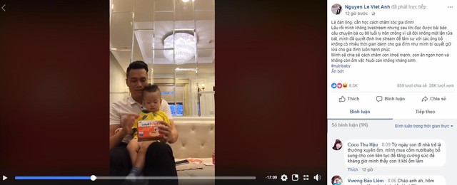 Tối ngày 2/4, nam diễn viên Việt Anh đã live stream chia sẻ bí quyết chăm sóc con nhỏ trên trang Facebook cá nhân