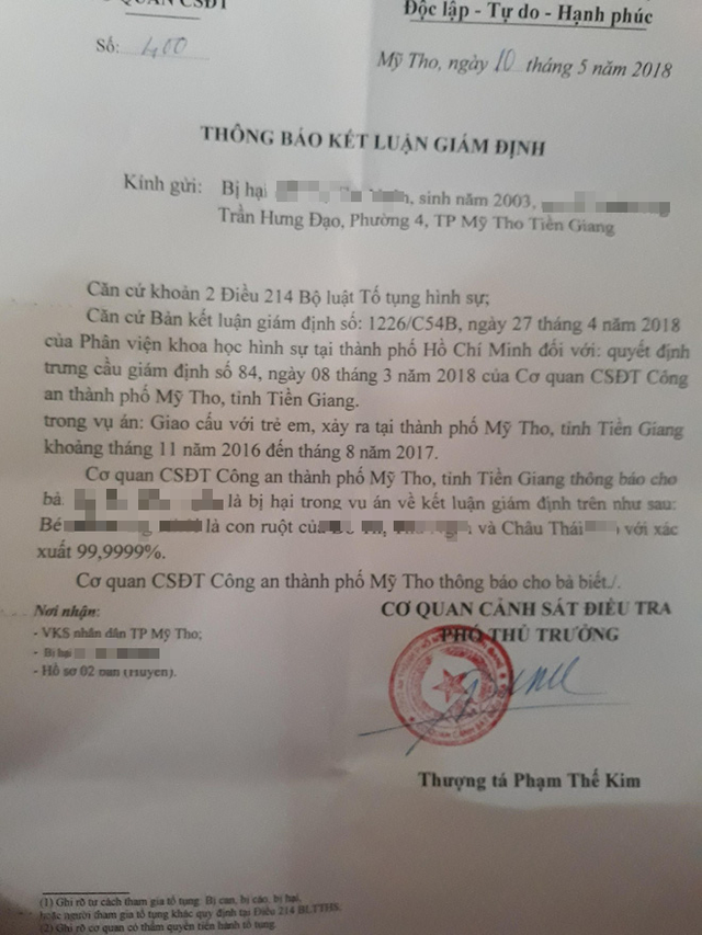 
Kết quả giám định ADN, bé K. chính là con ruột của B., người đàn ông đã có vợ con.
