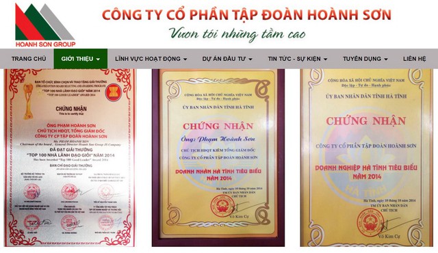 
Công ty và người đứng dầu Công ty Hoành Sơn từng dành được nhiều danh hiệu uy tín.
