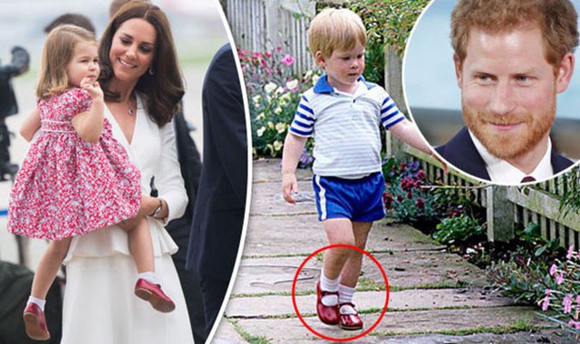 Charlotte được mẹ cho diện lại giày cũ của chú Harry. Ảnh: Daily Express.