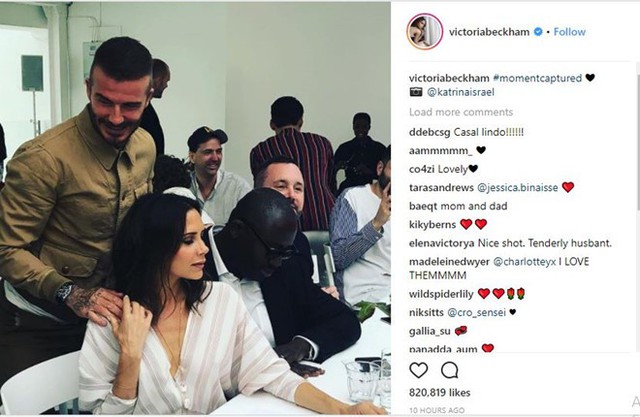Victoria Beckham chia sẻ khoảnh khắc thân mật bên chồng trên Instagram. 