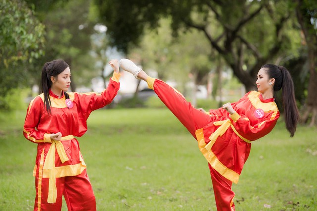 Thanh Thủy và Thanh Bình - hai thí sinh có kinh nghiệm trong luyện tập võ thuật