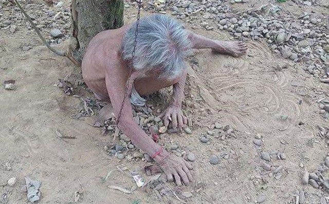 Cụ Cụt bị chồng x&iacute;ch ngo&agrave;i vườn