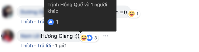 Bên dưới dòng trạng thái, Hồng Quế bấm biểu tượng cười haha cho bình luận chỉ đích danh Hương Giang.