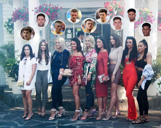 9 WAGs của tuyển thủ Anh trước cuộc vui từ tr&aacute;i sang phải gồm Millie Savage (John Stones), Gemma Acton (Gary Cahill), Megan Davison (Jordan Pickford), Rebekah Vardy (Jamie Vardy), Annabel Peyton (Jack Butland), Fern Hawkins (Harry Maguire), Shannon Horlock (Nick Pope), Annie Kilner (Kyle Walker) v&agrave; Lucia Loi (Marcus Rashford).