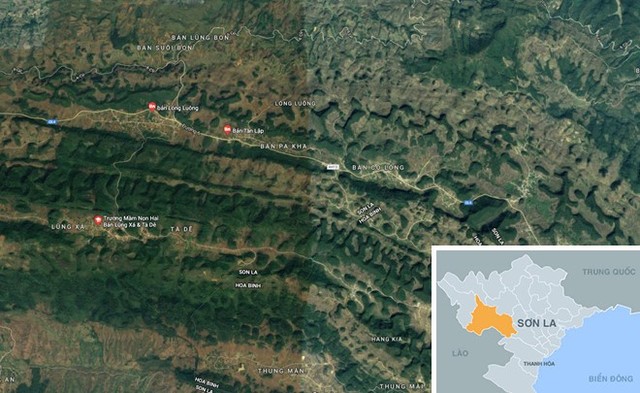 Địa hình hiểm trở ở khu vực chảo lửa ma túy Tây Bắc. Ảnh: Google Maps.
