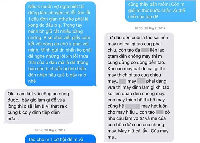 Những bằng chứng và cả lời xin lỗi, thừa nhận sai của tình địch gửi cho T. cách đây hơn 1 năm.