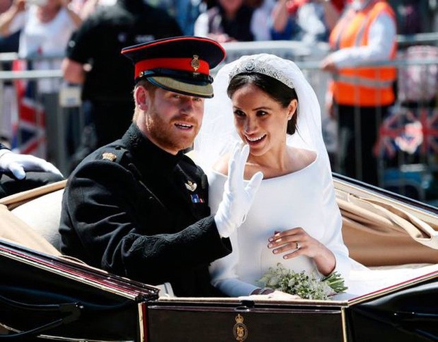 Hoàng tử Harry và Meghan Markle trong đám cưới hôm 19/5. Ảnh: Reuters.