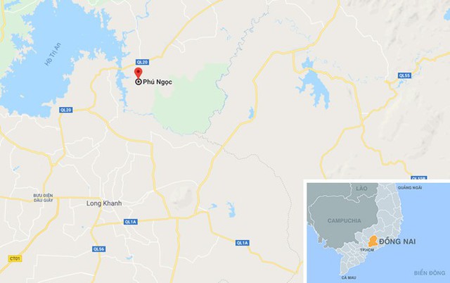 Xã Phú Ngọc (huyện Định Quán, Đồng Nai), nơi có nhiều trang trại cá sấu. Ảnh: Google Maps.
