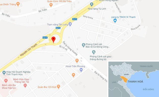 Vị trí cầu vượt tuyến tránh TP Thanh Hóa (chấm đỏ) - nơi xảy ra vụ tai nạn. Ảnh: Google Maps.