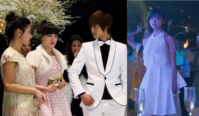Trang phục dự tiệc của Sam Thái bản mới (phải) bị cho không phù hợp. Hình ảnh bên trái là của bản Hàn Quốc ra mắt năm 2009.