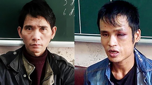 2 trùm ma túy Lương Ba Duy (bên phải) và Kha Thành Tài tại cơ quan công an.
