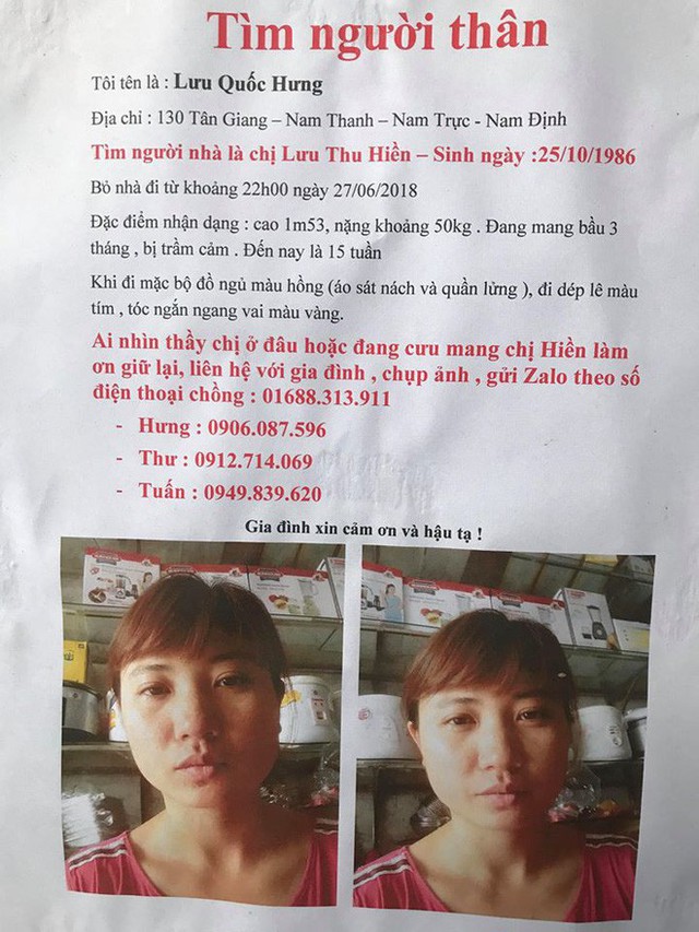 Anh Thuân đã đi dán tờ rơi nhiều nơi với hi vọng tìm thấy vợ.