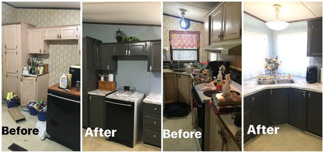 Phòng bếp trước và sau khi cải tạo. (Ảnh: bridesblush)