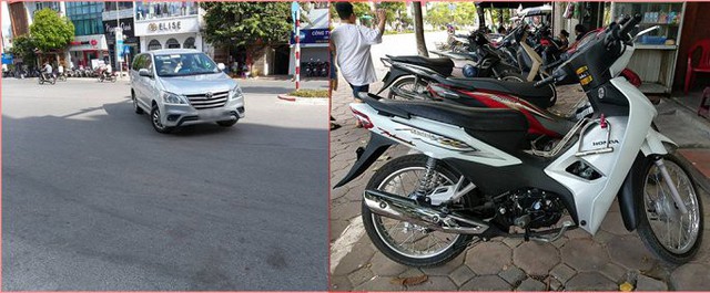 Hiện trường nơi xảy ra tai nạn cùng xe máy (màu trắng) của nạn nhân.