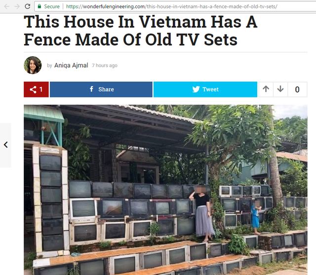 Hình ảnh trang báo nước ngoài đưa tin về hàng rào tivi độc đáo ở Việt Nam